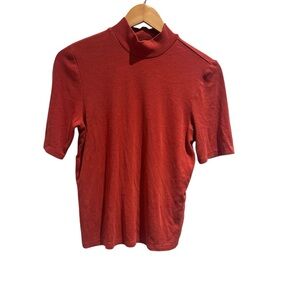 Marine Layer Tandori Spice Lexi Ribbed Mock Neck Short Sleeve Top Size Large